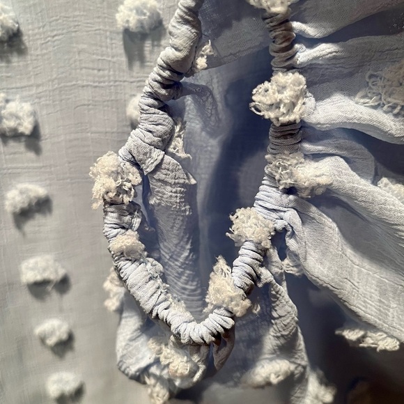 KORI AMERICA Women's S Light Blue Distressed Pom Pom Fringe LS Tunic‎ Blouse - Picture 6 of 12